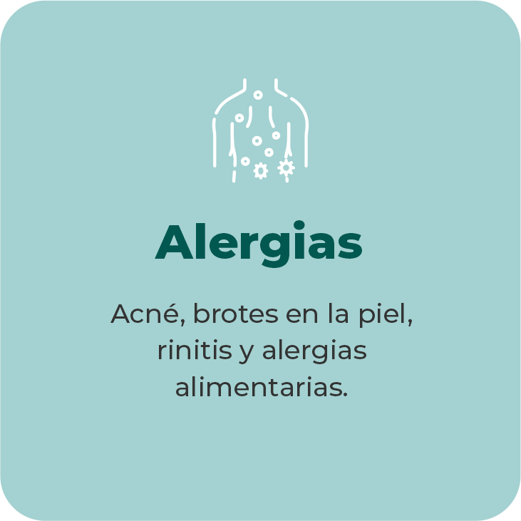 Acné, brotes en la piel, rinitis y alergias alimentarias.